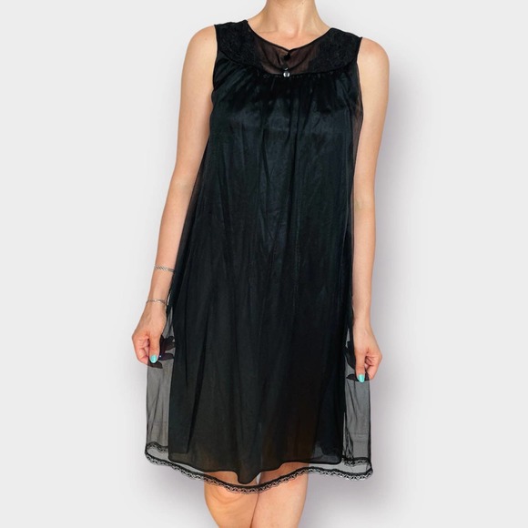 60s Black Nylon Nightgown - Picture 1 of 7